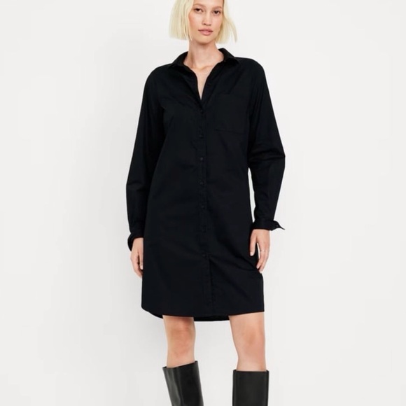 Old Navy Tops - Two-Pack Old Navy Long-Sleeve Shirt Dress Sz S Black & Sz SP Cherry Bark Stripe